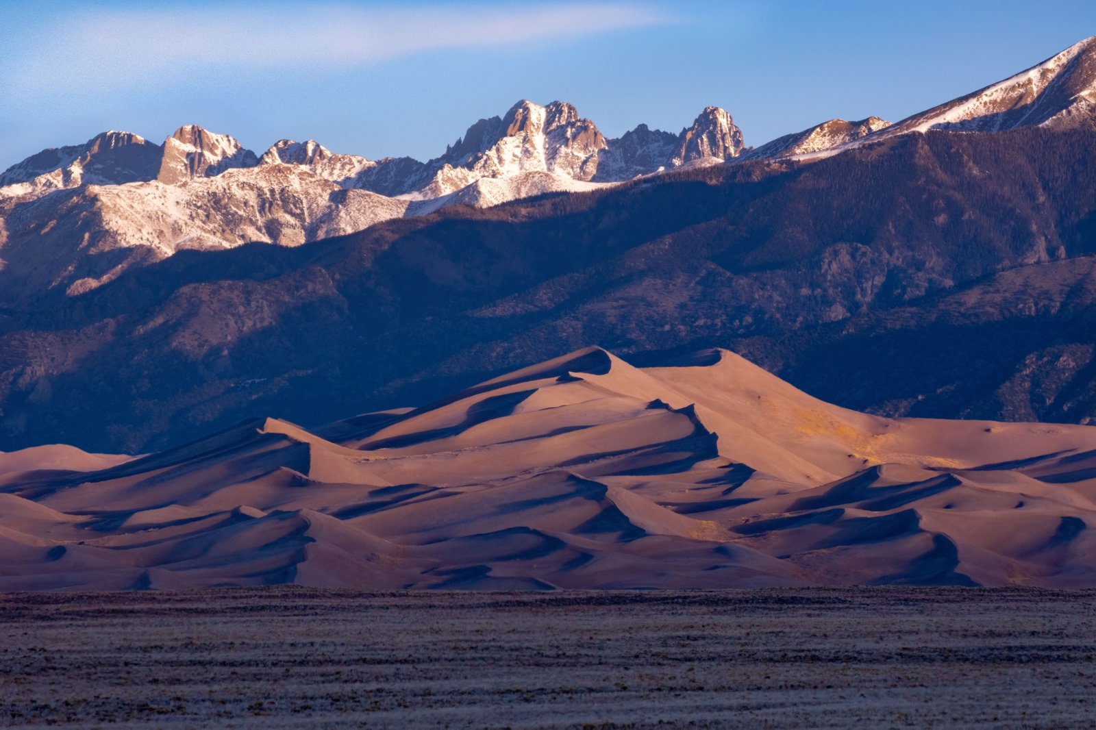 Star dune and the Crestone peaks in morning light