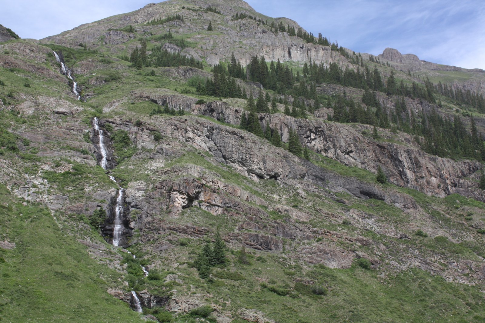 Waterfalls in Cunningham Gulch, on the way to Highland Mary Lakes
