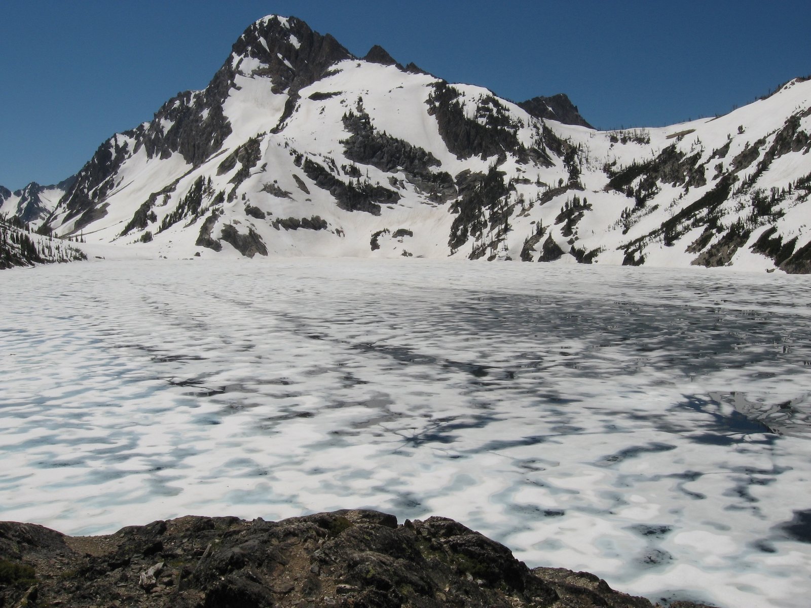 Sawtooth Lake, still mostly frozen in early summer